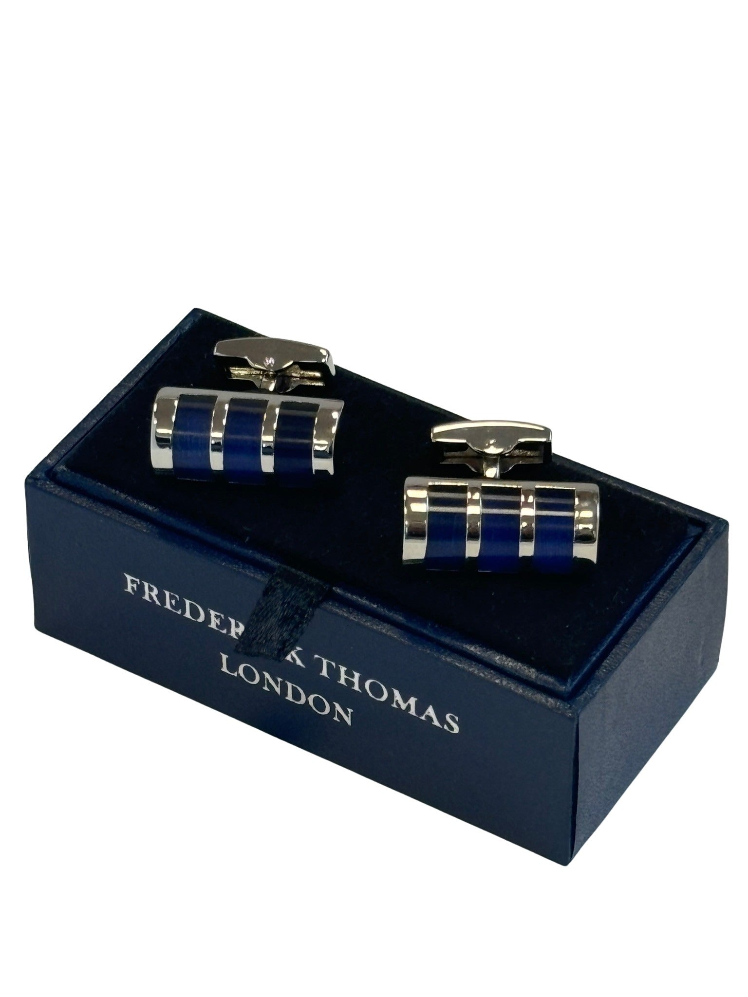 Barrel Silver Cufflinks with Blue Stones
