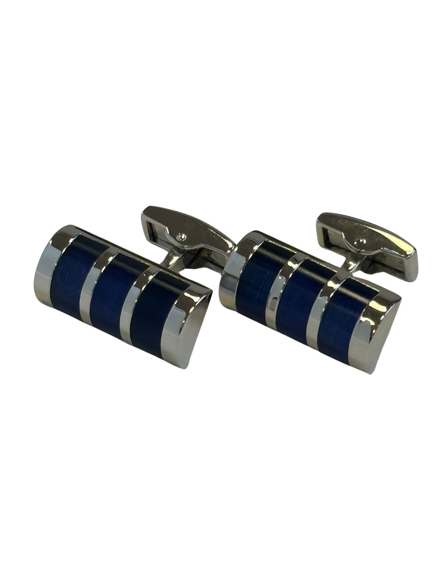 Barrel Silver Cufflinks with Blue Stones