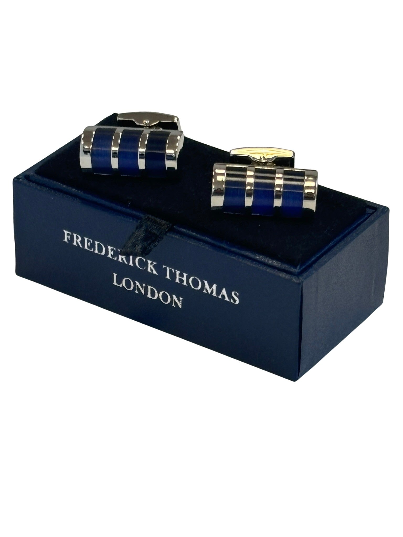 Barrel Silver Cufflinks with Blue Stones