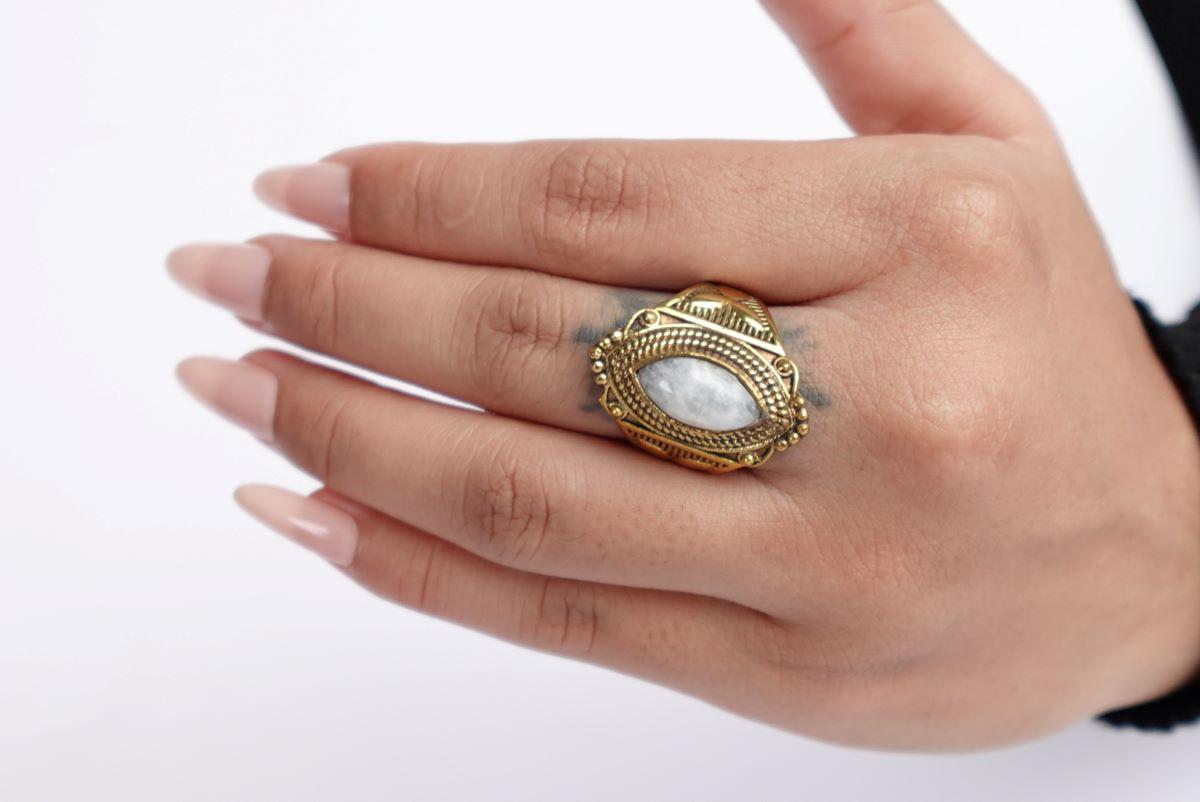 Large Moonstone Ring in Antique Brass
