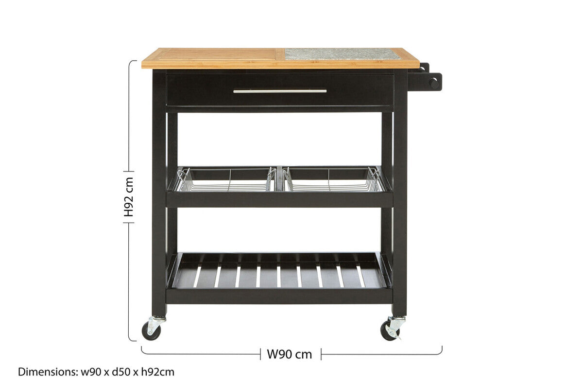 Wide Kitchen Trolley with Granite Top
