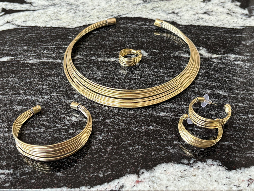 Four Piece Brass and Silver Statement Jewelry Set