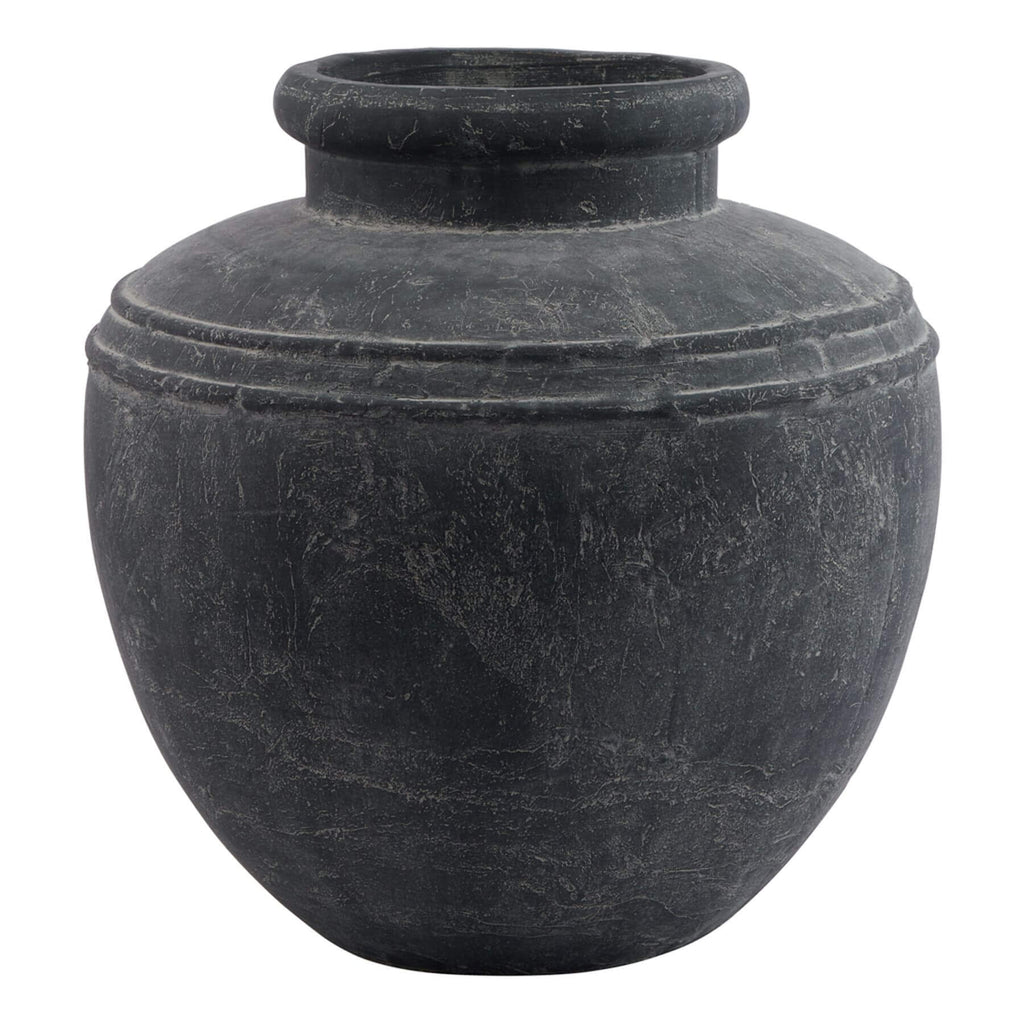 Large grey ceramic water pot with matte finish, rustic Mediterranean design, ideal for floral arrangements, 39cm height.by sostter at brixbailey.com