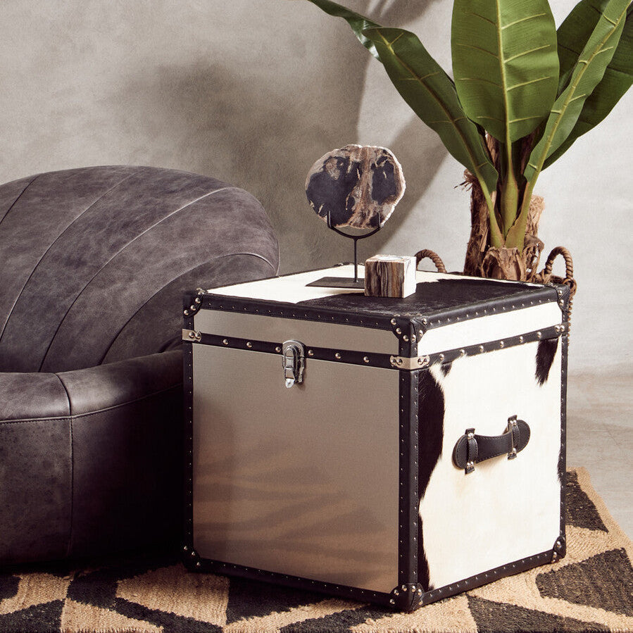 Kensington Townhouse Black And White Genuine Cowhide Storage Trunk Set