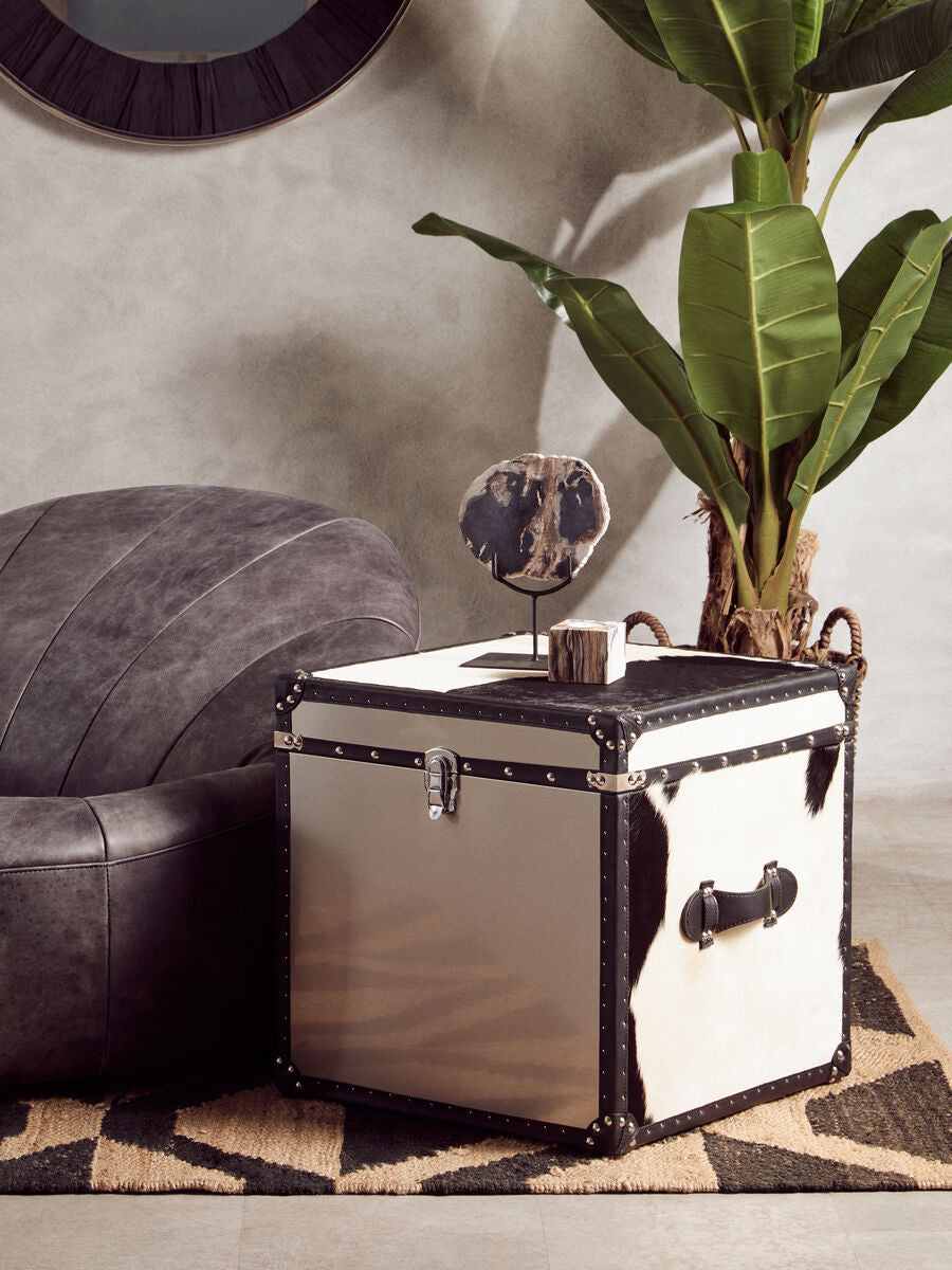 Kensington Townhouse Black And White Genuine Cowhide Storage Trunk Set