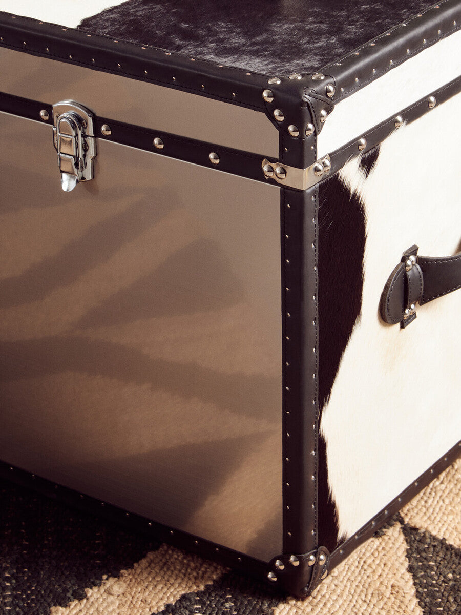 Kensington Townhouse Black And White Genuine Cowhide Storage Trunk Set
