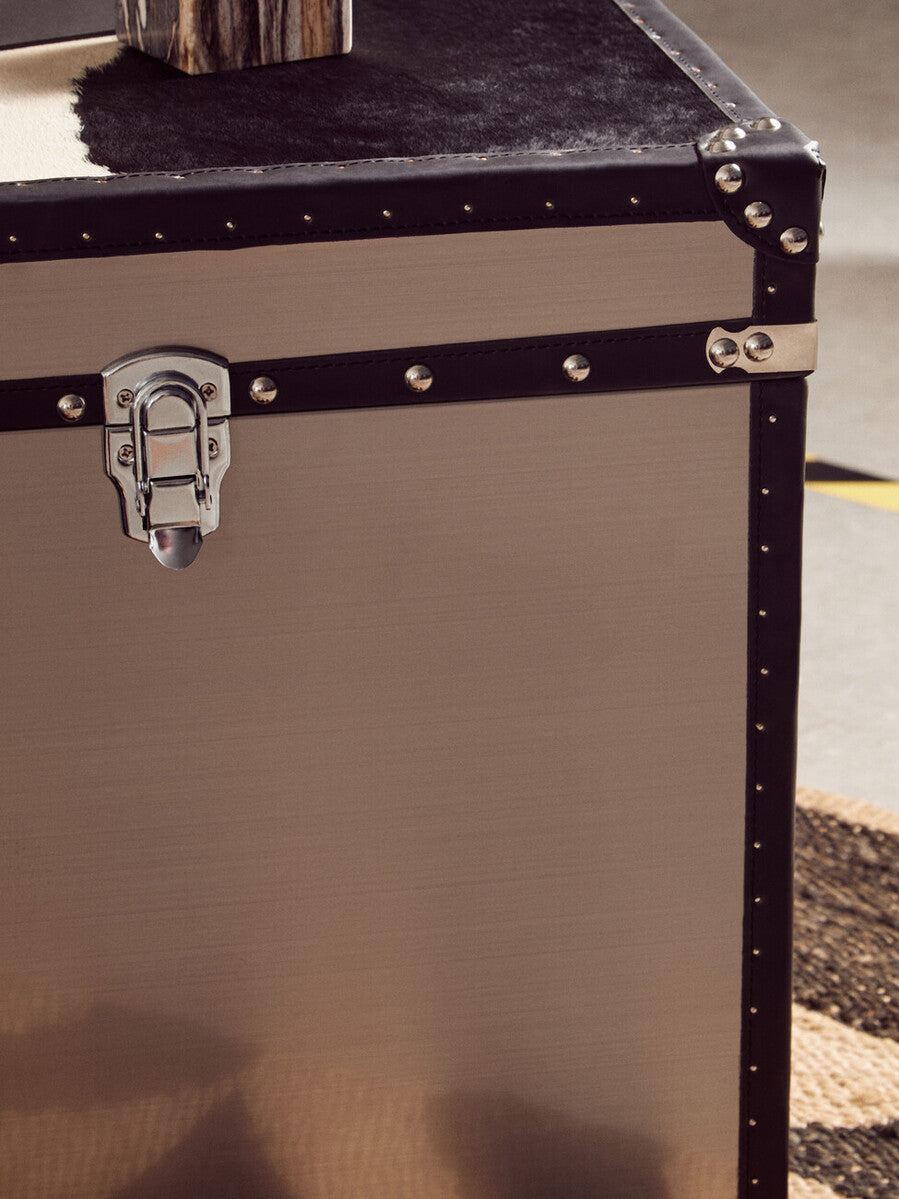 Kensington Townhouse Black And White Genuine Cowhide Storage Trunk Set