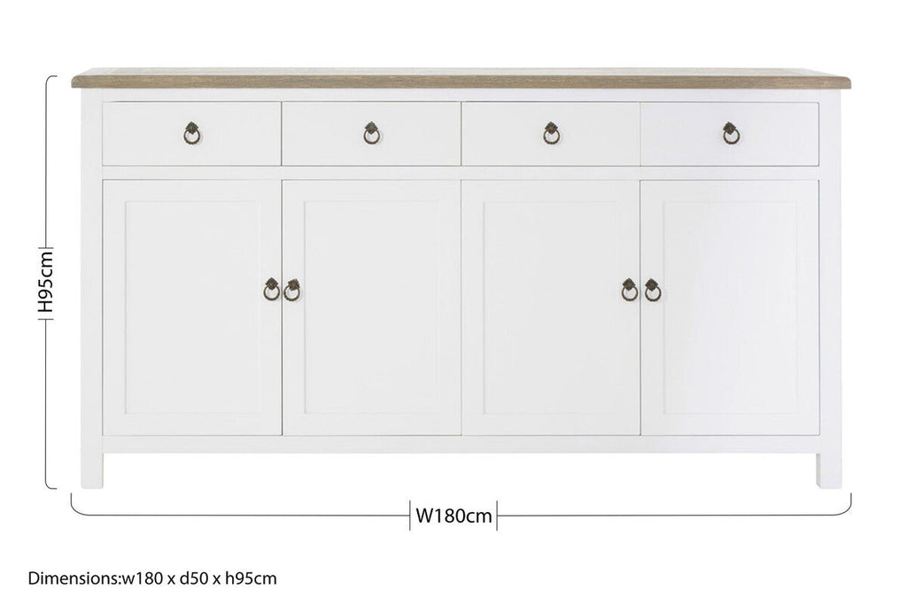 Four Door Sideboard in White and Oak