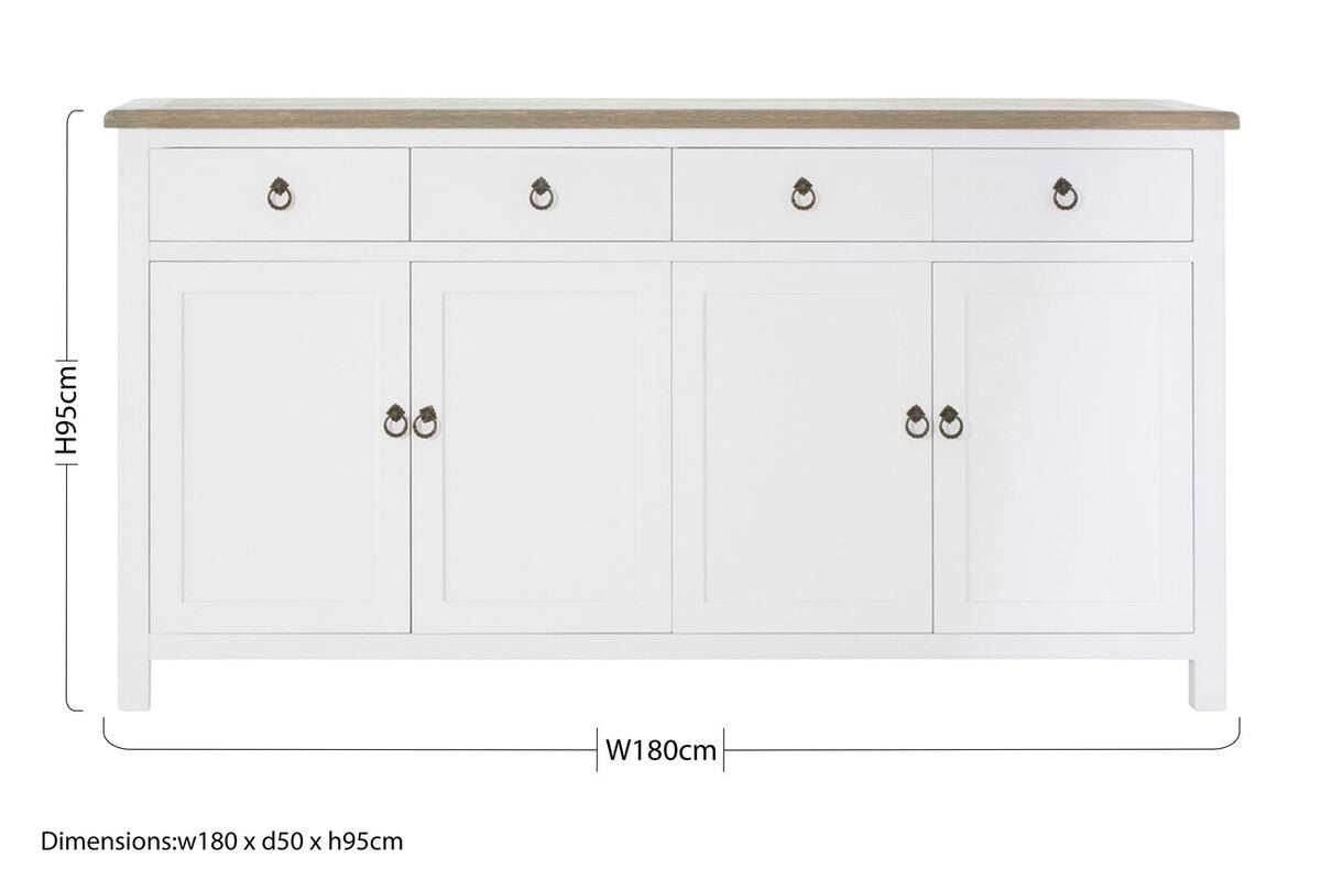 Four Door Sideboard in White and Oak