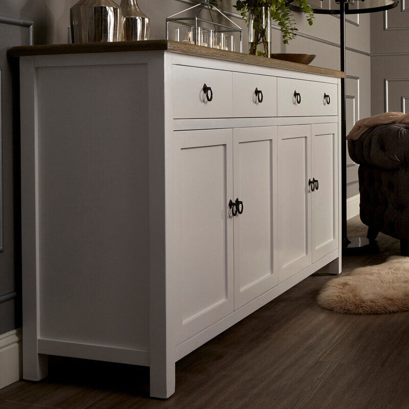 Four Door Sideboard in White and Oak