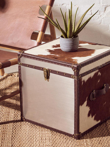 Kensington Townhouse Brown And White Genuine Cowhide Storage Trunk Set