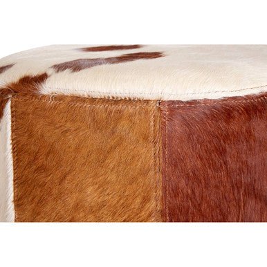 Kensington Townhouse Brown And White Cowhide Hair on Leather Stool