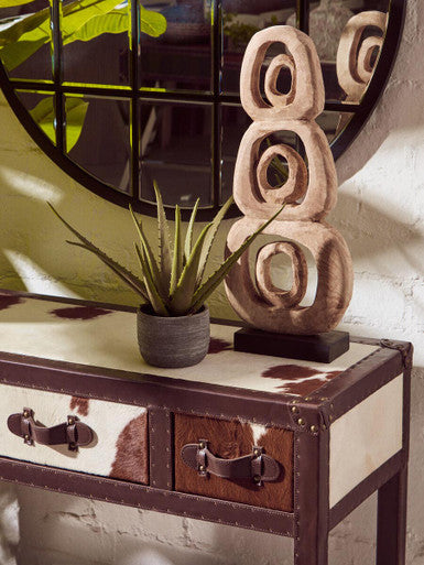 Kensington Townhouse Brown And White Genuine Cowhide 3 Drawer Table