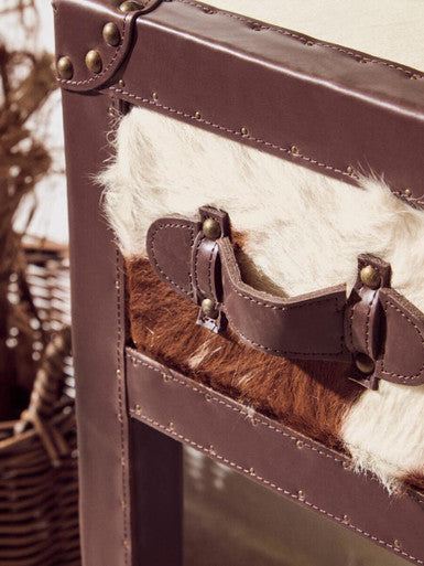 Kensington Townhouse Brown And White Genuine Cowhide 3 Drawer Table