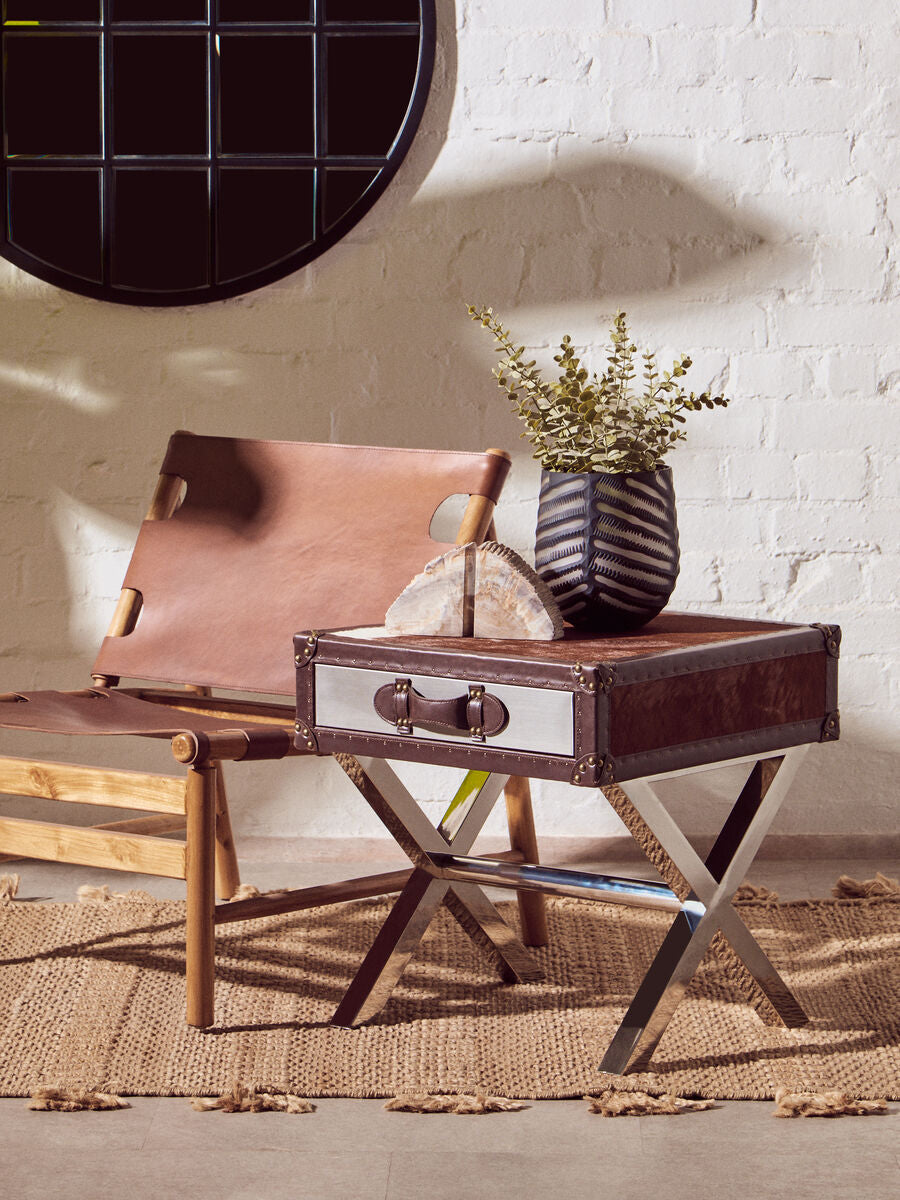 Kensington Townhouse Brown And White Genuine Cowhide One Drawer Table