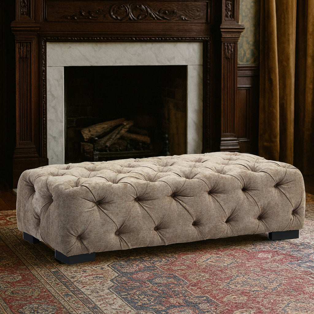 Natural Fabric Tufted Rectangular Footstool