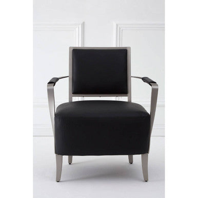 Black Leather Armchair with Brushed Steel Frame