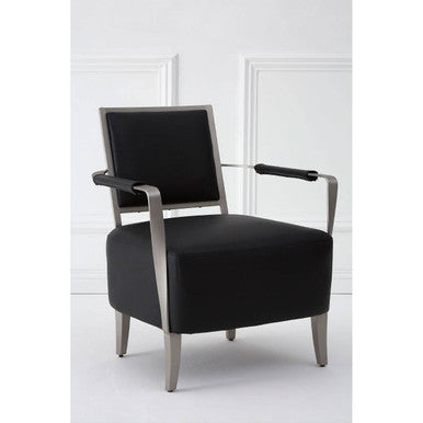 Black Leather Armchair with Brushed Steel Frame