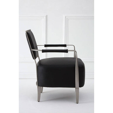 Black Leather Armchair with Brushed Steel Frame