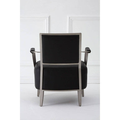 Black Leather Armchair with Brushed Steel Frame