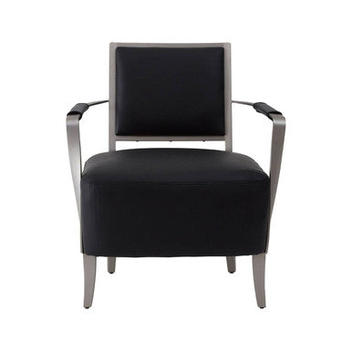 Black Leather Armchair with Brushed Steel Frame