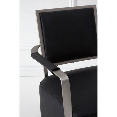 Black Leather Armchair with Brushed Steel Frame