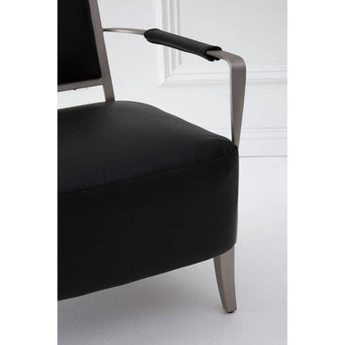 Black Leather Armchair with Brushed Steel Frame