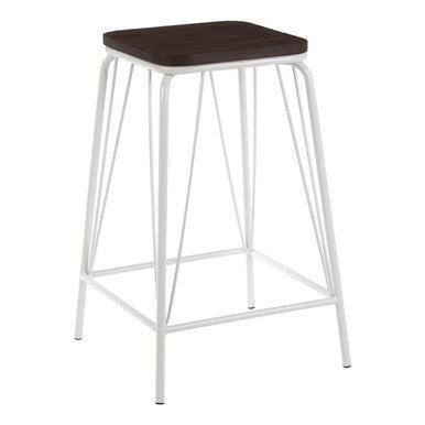White Metal and Elm Wood Counter Stool