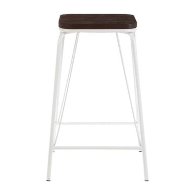 White Metal and Elm Wood Counter Stool