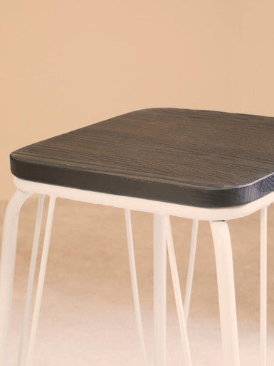 White Metal and Elm Wood Counter Stool