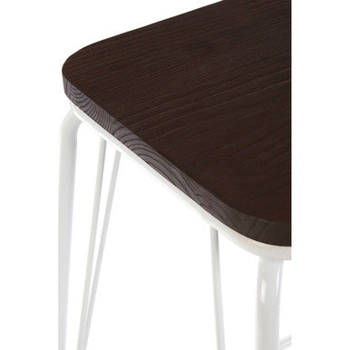 White Metal and Elm Wood Counter Stool