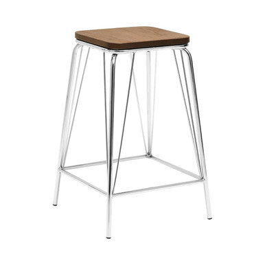 Chrome and Elm Wood Square Bar Stool