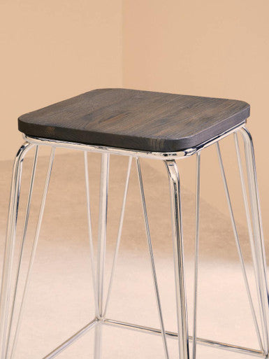 Chrome and Elm Wood Square Bar Stool