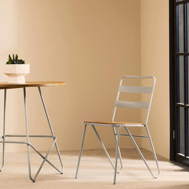 Grey Metal and Elm Wood Dining Chair