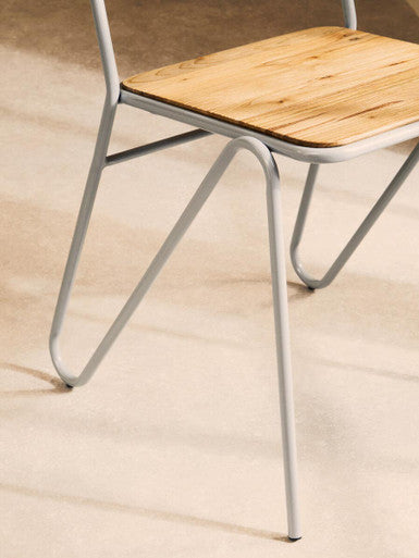 Grey Metal and Elm Wood Dining Chair