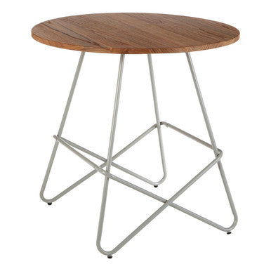 Grey Metal and Natural Elm Wood Round Dining Table