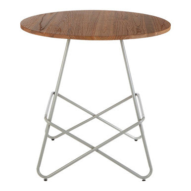 Grey Metal and Natural Elm Wood Round Dining Table