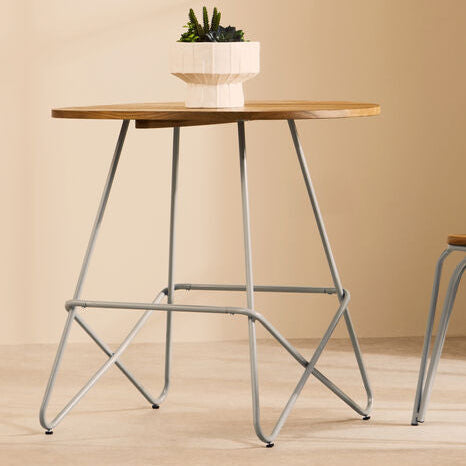 Grey Metal and Natural Elm Wood Round Dining Table