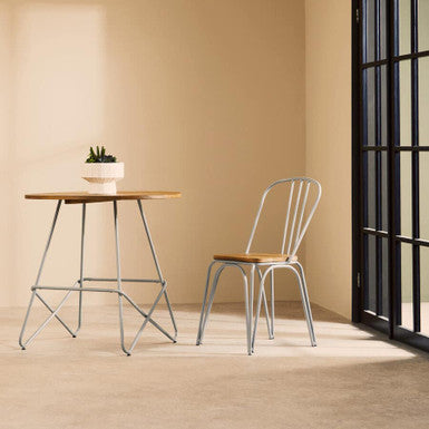 Grey Metal and Natural Elm Wood Round Dining Table