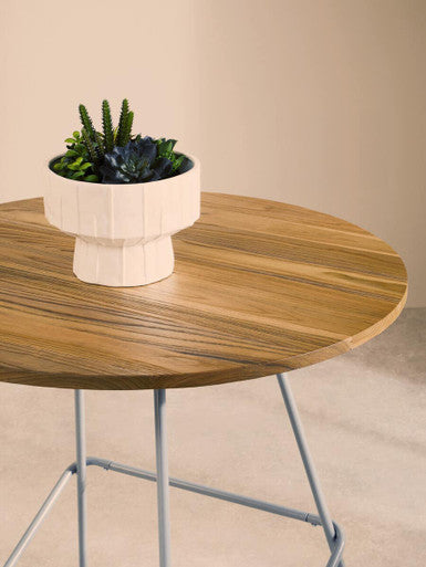 Grey Metal and Natural Elm Wood Round Dining Table