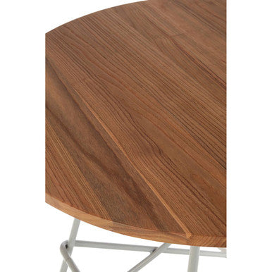 Grey Metal and Natural Elm Wood Round Dining Table