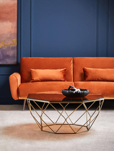 Brown Brushed Bronze Diamond Base Coffee Table with Amber Glass Top