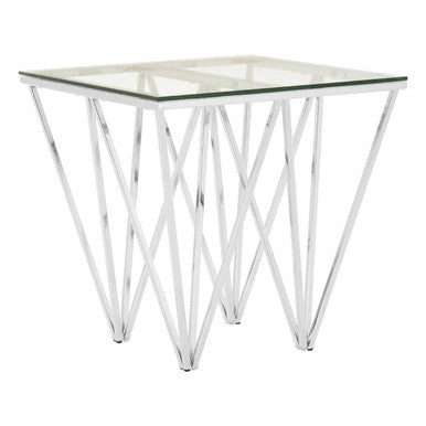 Clear Tempered Glass Coffee Table with Chrome Triangular Metal Legs