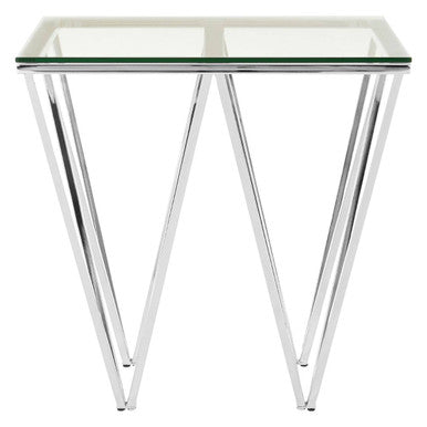 Clear Tempered Glass Coffee Table with Chrome Triangular Metal Legs