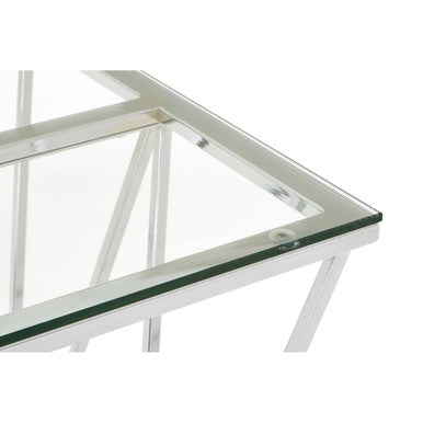Clear Tempered Glass Coffee Table with Chrome Triangular Metal Legs