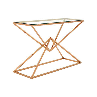 Rose Gold Console Table with Tempered Glass Top