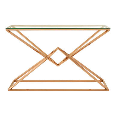 Rose Gold Console Table with Tempered Glass Top