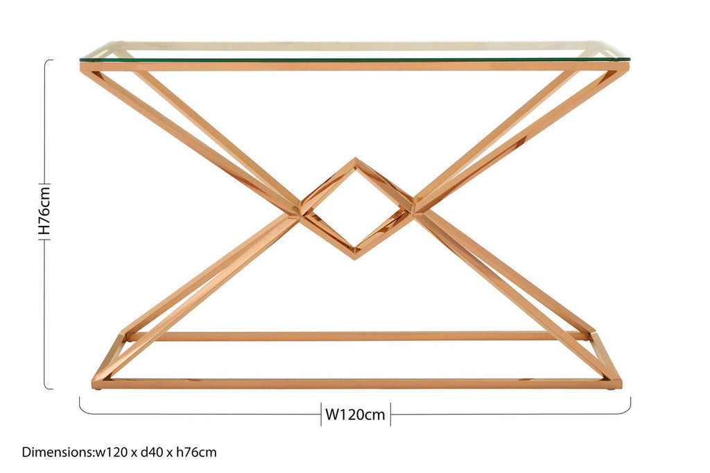Rose Gold Console Table with Tempered Glass Top