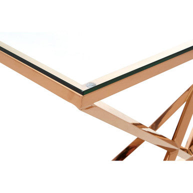 Rose Gold Console Table with Tempered Glass Top