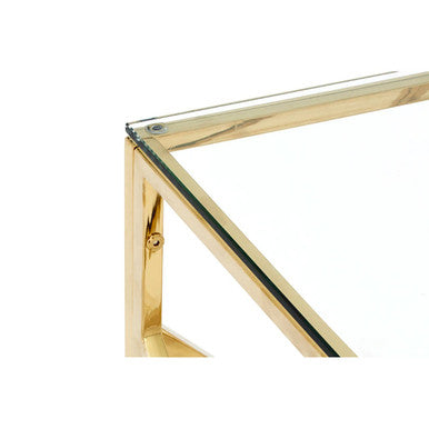 Champagne Gold Geometric End Table with Glass Top